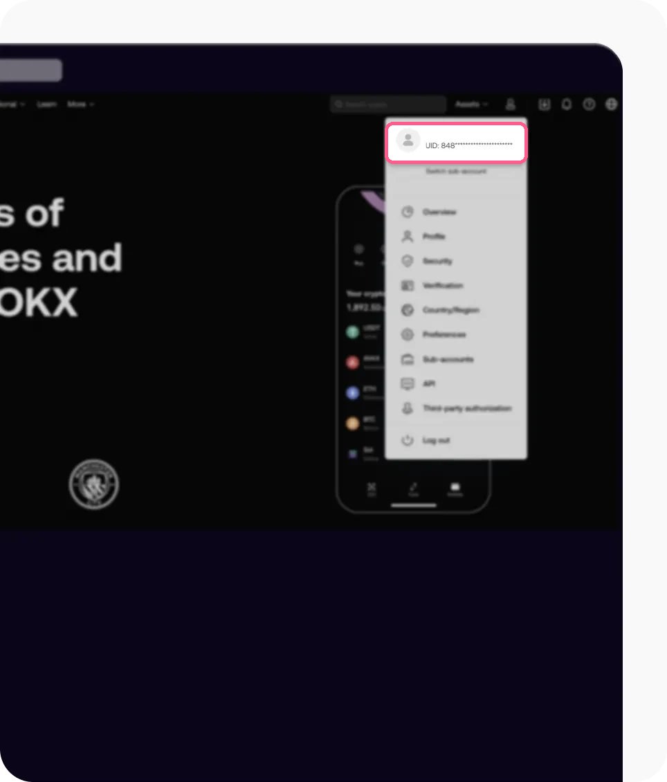 OKX — 1. Inicia sesión en OKX y abre tu icono de perfil o cuenta.